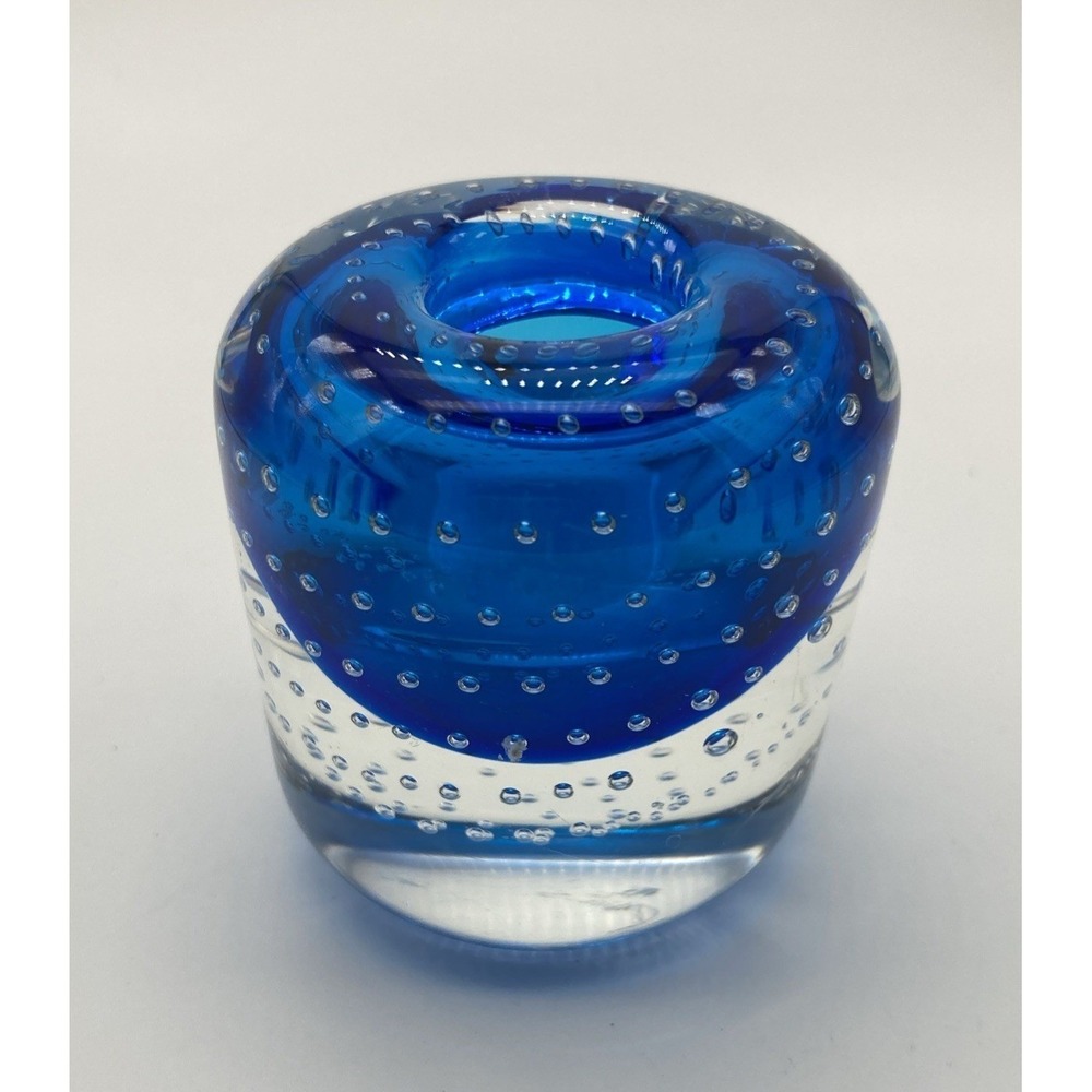Crystal Cobalt Blue Bubbles  Tealight Holder Múrano  Style